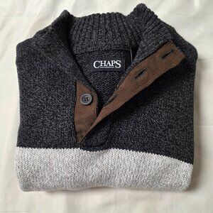 Chaps Ralph Lauren Sweater 1/4 Button Up Multi-Striped Medium Casual